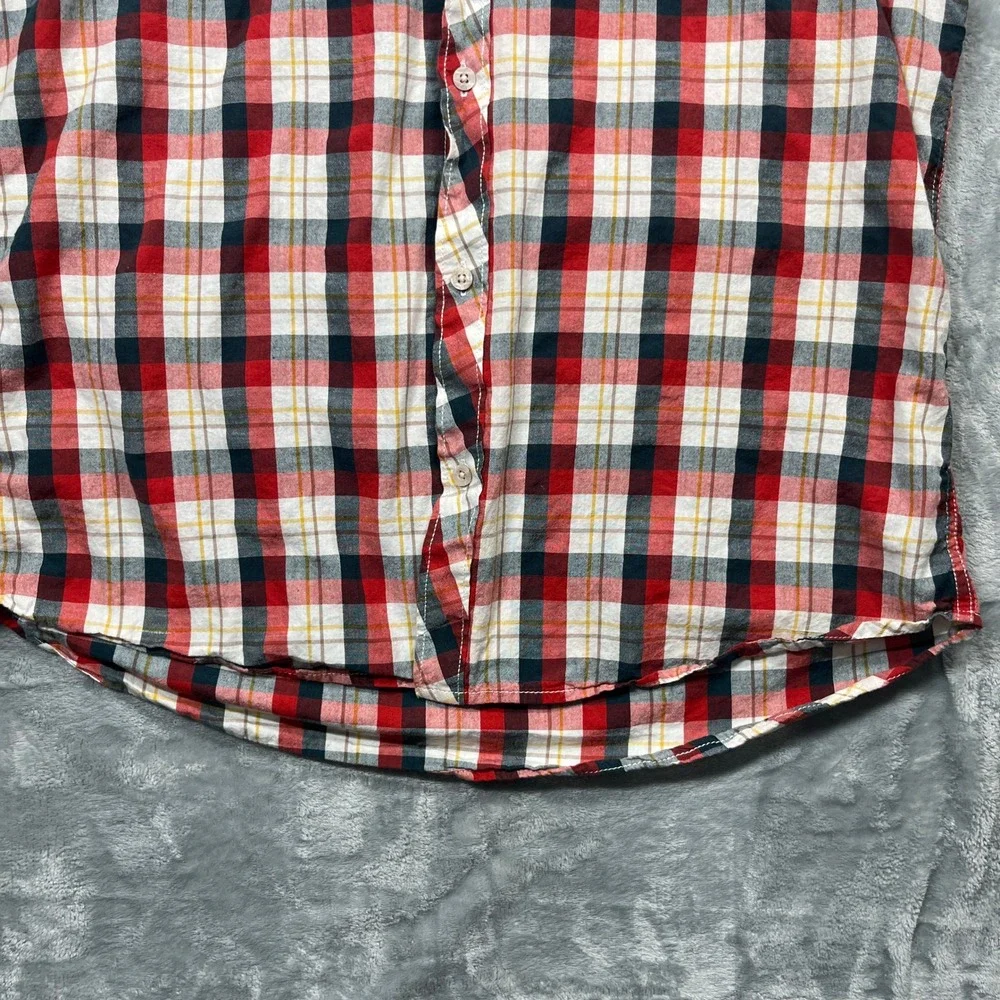 Quiksilver Plaid Button Up Shirt Mens Large Red White Black‎ Short Sleeve Surf